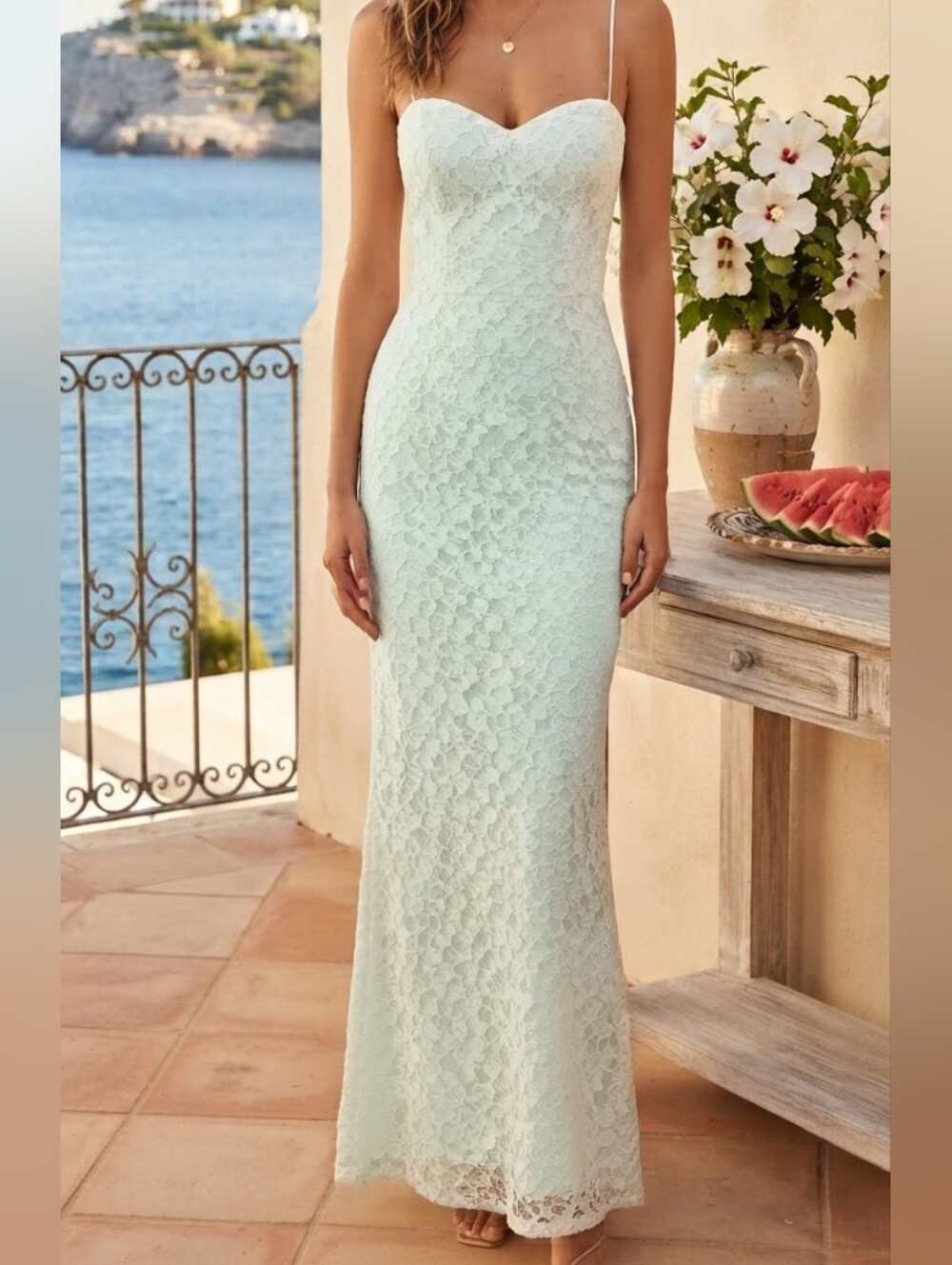 Selfie Leslie Lace Spaghetti-Strap Maxi Dress in Mint